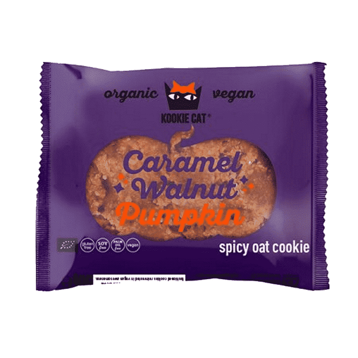 Kookie Caramel Walnut Pumpkin, spicy oat cookie, com ingredientes biológicos, sem glúten, vegan