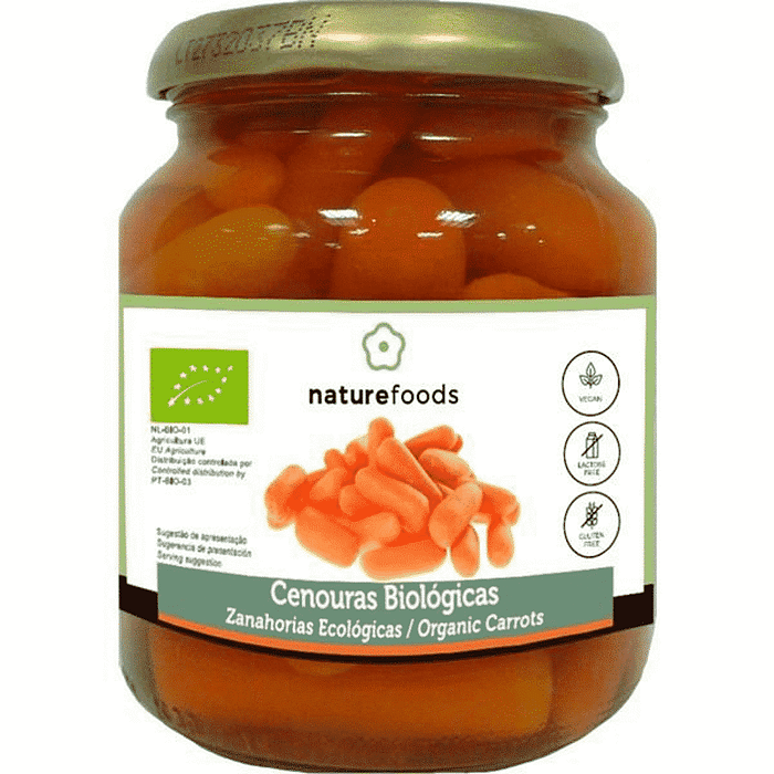 Cenouras Cozidas, biológico, sem glúten, sem lactose, vegan
