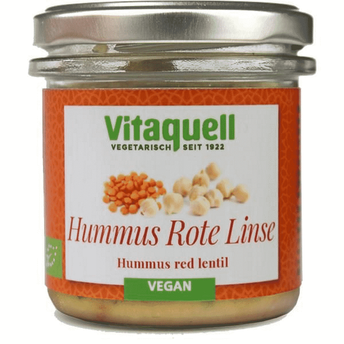 Hummus Lentilhas Vermelhas, com ingredientes biológicos, vegan