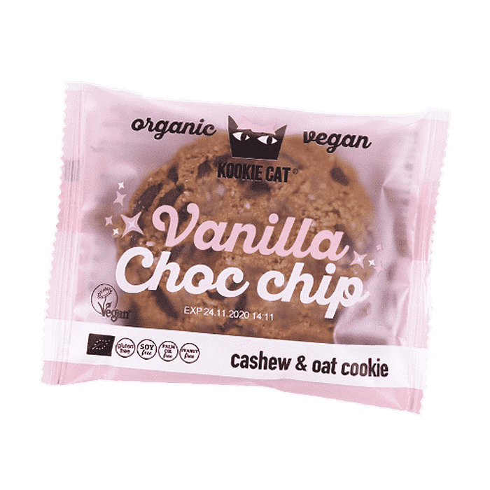 Kookie Vanilla Choc Chip, com ingredientes biológicos, sem glúten, vegan