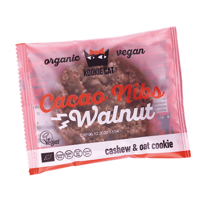Kookie Cacao Nibs Walnut, com ingredientes biológicos, sem glúten, vegan