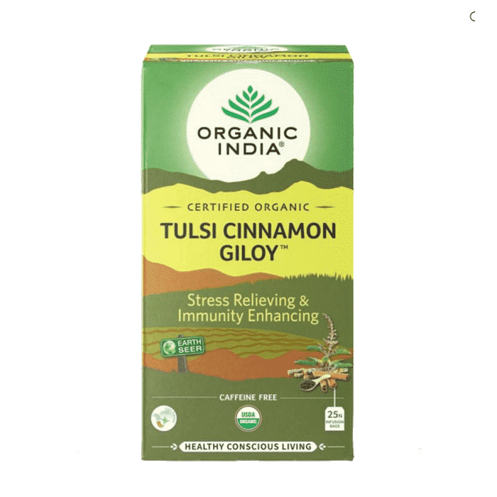Tulsi Cinnamon Giloy, com ingredientes biológicos