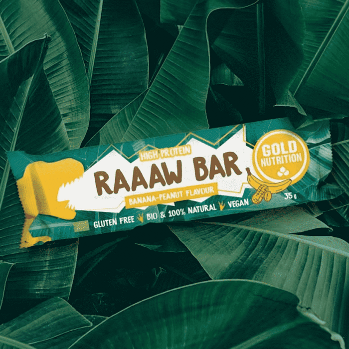 Raaaw Bar Banana-Amendoim, com ingredientes biológicos, sem glúten, vegan