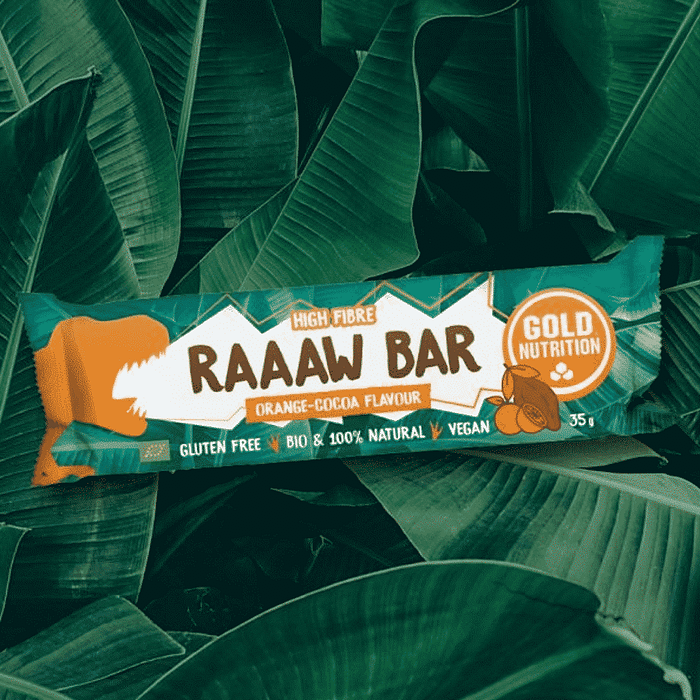 Raaaw Bar Laranja-Cacau, com ingredientes biológicos, sem glúten, vegan