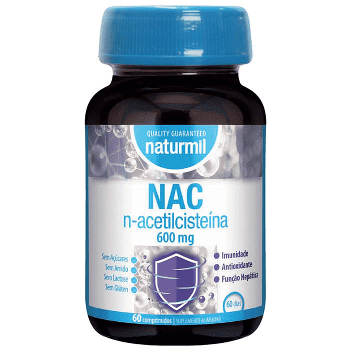Nac N-Acetilcisteina, suplemento alimentar, sem açúcar, sem glúten, sem lactose