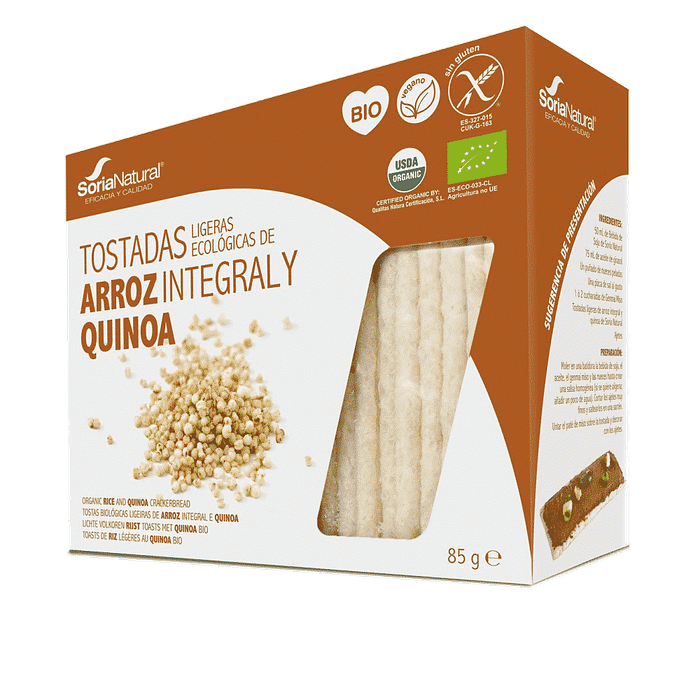 Tostas de Arroz Integral e Quinoa, com ingredientes biológicos, sem glúten, vegan