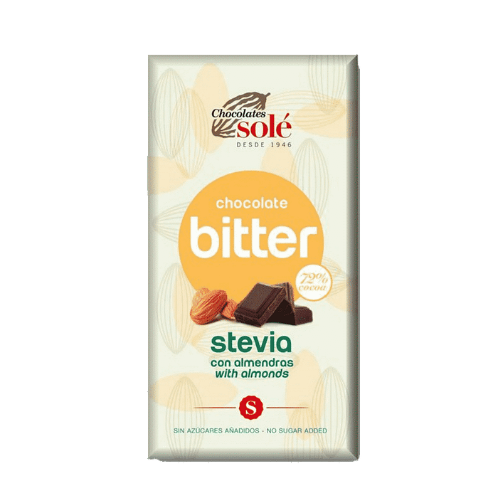 Chocolate Negro Bitter Stevia com Amêndoa, sem glúten