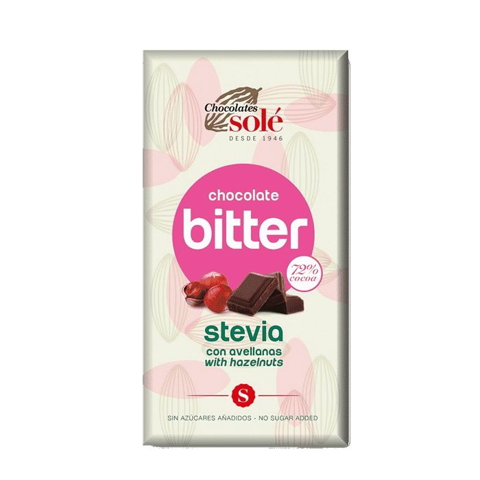 Chocolate Negro Bitter Stevia com Avelã, sem glúten