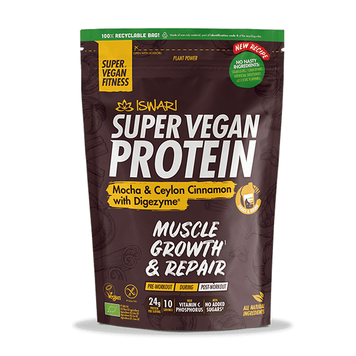 Super Vegan Protein Mocha e Canela, ingredientes biológicos, sem glúten, vegan