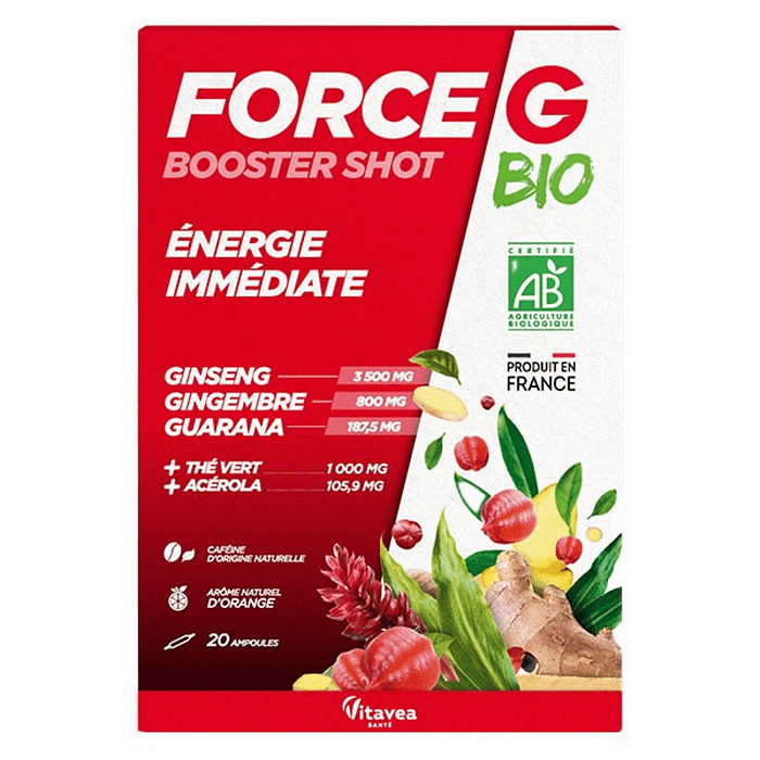 Force G Booster Shot, suplemento alimentar com ingredientes biológicos