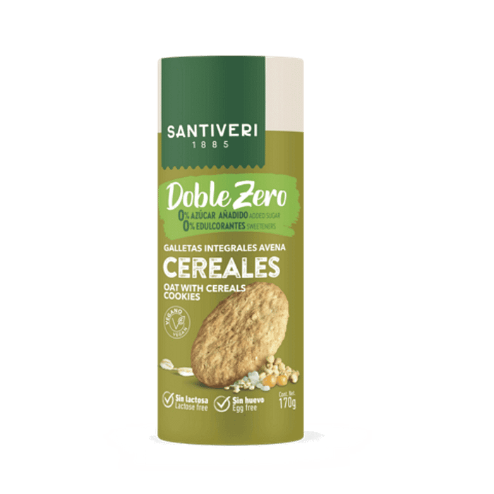 Bolachas Cereais Doble Zero, sem glúten, sem lactose, alimentação vegan