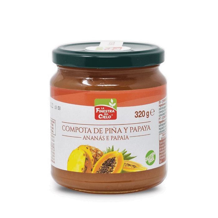 Compota de Ananás e Papaia, com ingredientes biológicos, sem glúten