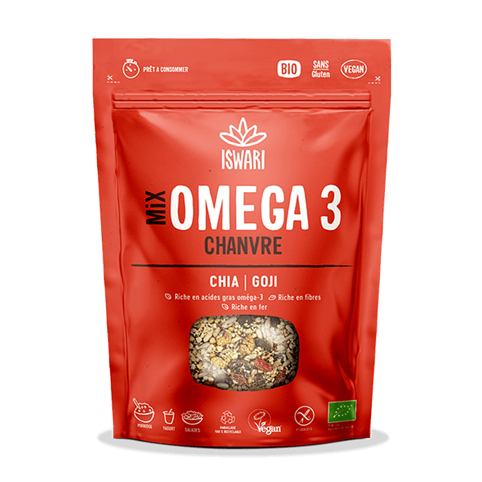 Mix Ómega 3 Cânhamo, Chia e Goji, com ingredientes biológicos, sem glúten, adequado a vegans