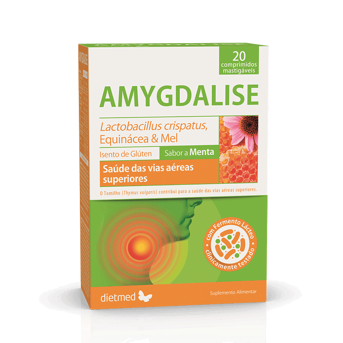 Amygdalise, suplemento alimentar sem glúten, para saúde das vias aéreas superiores
