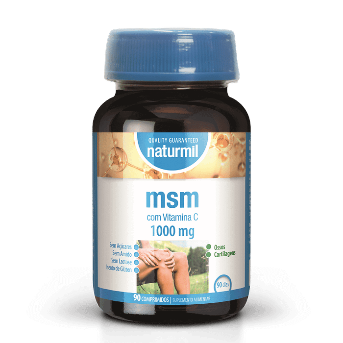 MSM com Vitamina C, suplemento alimentar sem açúcar, sem glúten, sem lactose e sem soja