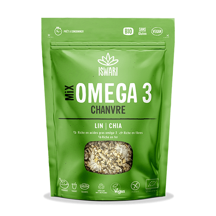 Mix Ómega 3 Cânhamo, Linhaça e Chia, com ingredientes biológicos, sem glúten, adequado a vegans