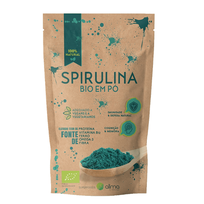 Spirulina Bio em Pó, sem glúten, adequado a vegan e vegetarianos