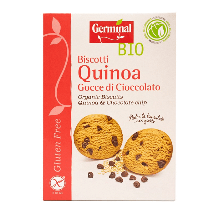 Bolachas de Quinoa com lascas de Chocolate, com ingredientes biológicos, sem glúten