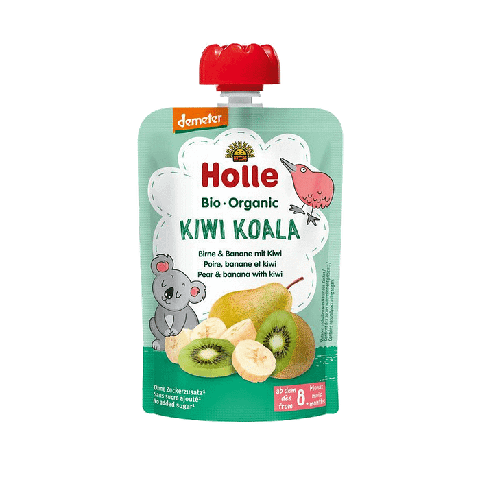 Puré Saqueta Pera + Banana + Kiwi, com ingredientes biológicos, sem glúten, sem lactose, vegan e vegetariano