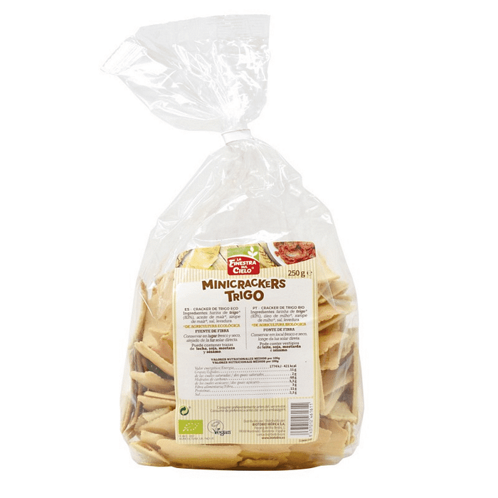 Mini Crackers de Trigo com ingredientes biológicos adequado a vegans
