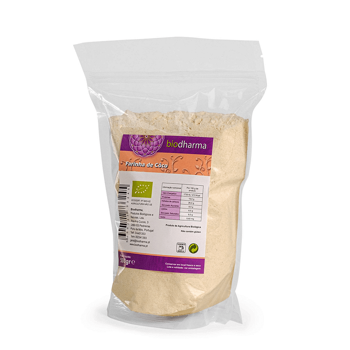 Farinha de Coco, biológico, sem glúten, sem lactose, sem soja, vegetariano, vegan