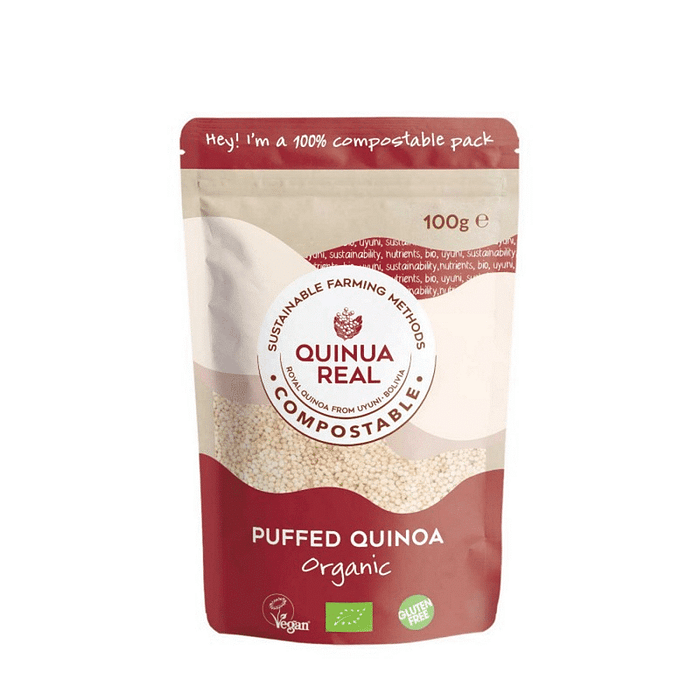 Pipocas de Quinoa Real de origem biológica, sem glúten e adequado a vegans