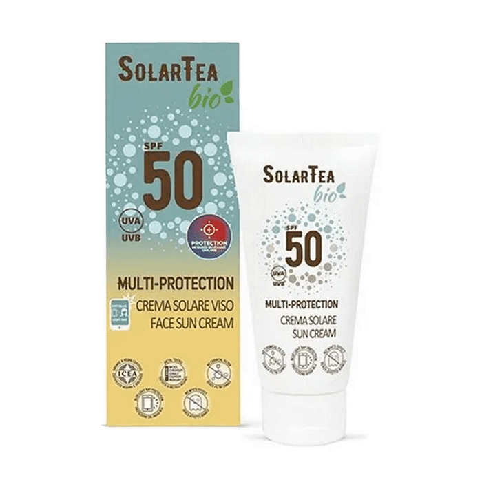 Protetor Solar Rosto Multi-Proteção SPF50, com ingredientes biológicos