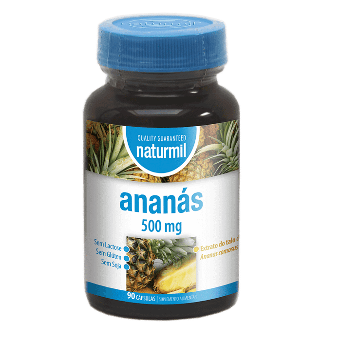 Ananás 500mg, suplemento alimentar sem glúten, sem lactose
