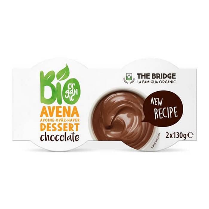 Sobremesa de Aveia e Chocolate, biológico, sem glúten, sem lactose, vegan, vegetariano