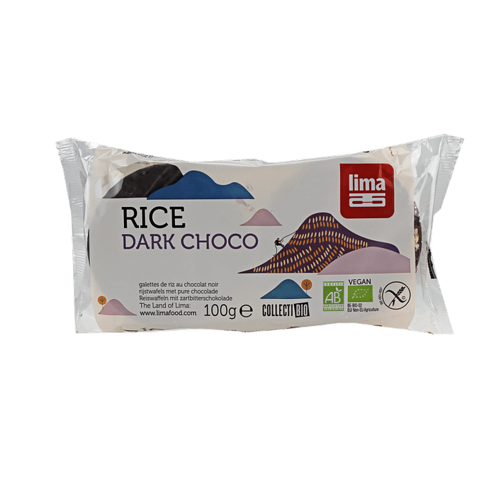 Galetes de Arroz com Chocolate Preto, biológico, sem glúten, vegan