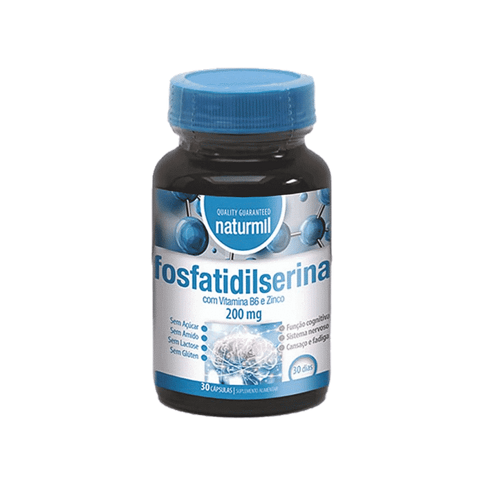 Fosfatidilserina com Vitamina B6 e Zinco, suplemento alimentar sem açúcar, sem glúten, sem lactose, vegan