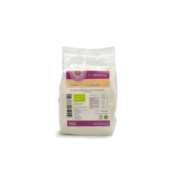 Farinha de Arroz Integral, biológica, sem glúten, sem soja, vegan, vegetariano