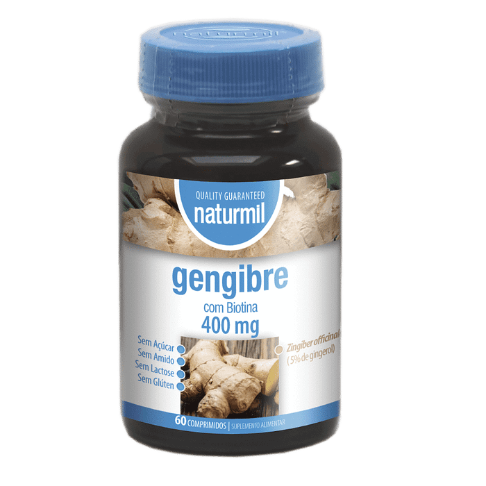 Gengibre 400mg, suplemento alimentar sem açúcar, sem amido, sem glúten, sem lactose, vegan