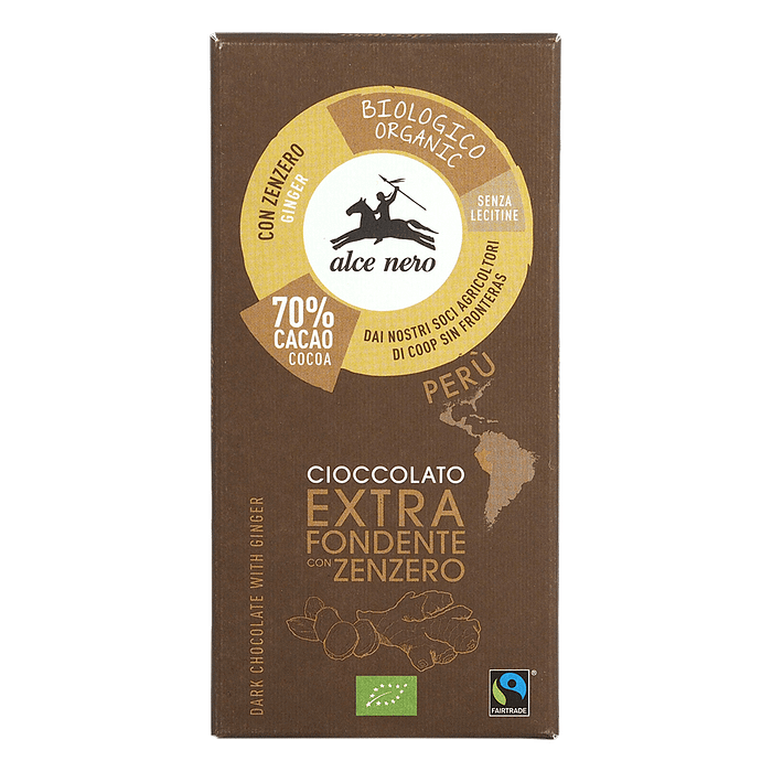 Chocolate Negro com Gengibre, com ingredientes biológicos, sem glúten