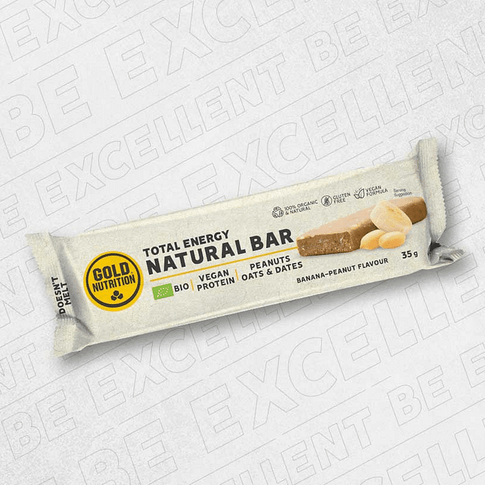 Barra Energética Banana-Amendoim, com ingredientes biológicos, sem glúten e adequada para vegans