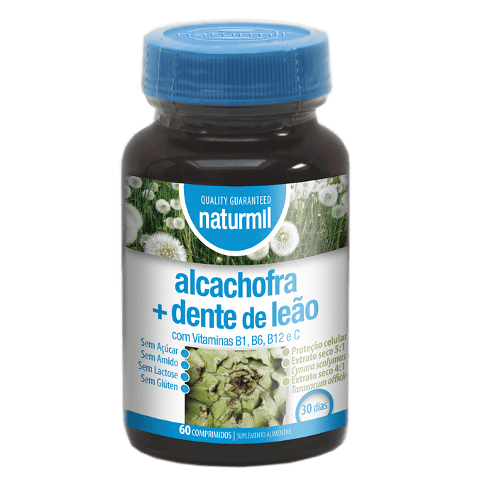 Alcachofra + Dente de leão, suplemento alimentar sem açúcar, sem glúten, sem lactose