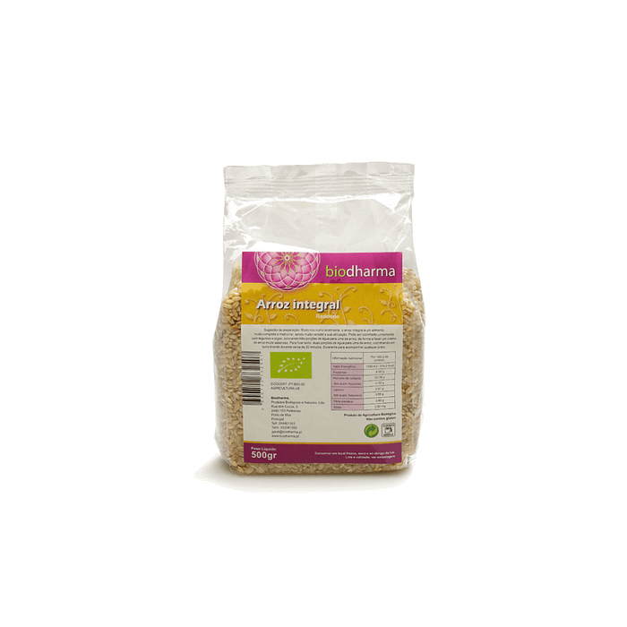 Arroz Integral Redondo, biológico, sem glúten, sem lactose, sem soja, vegan, vegetariano