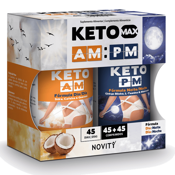 Keto AM:PM, suplemento alimentar sem açúcar, sem glúten, sem lactose