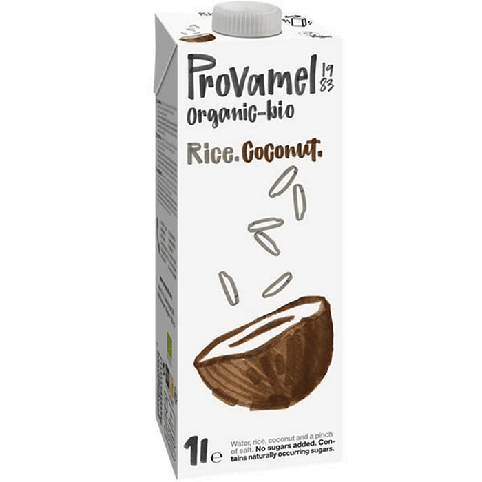 Bebida de Arroz e Coco, com ingredientes biológicos, alimentação vegan