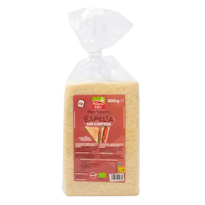 Pão de Forma Sem Côdea Farinha de Espelta, com ingredientes biológicos, para vegans
