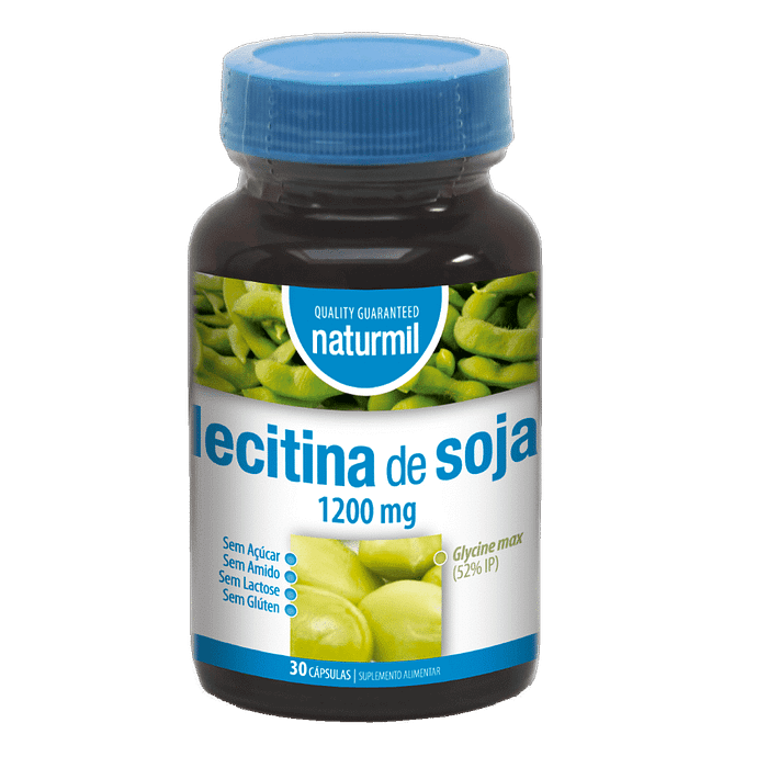Lecitina de Soja 1200 mg, suplemento alimentar sem açúcar, sem amido, sem glúten, sem lactose