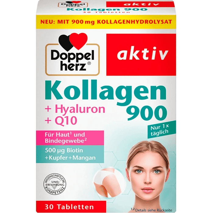 Aktiv Kollagen 900 + Hialuronico + Q10 para cabelo e pele saudáveis, sem glúten e sem lactose