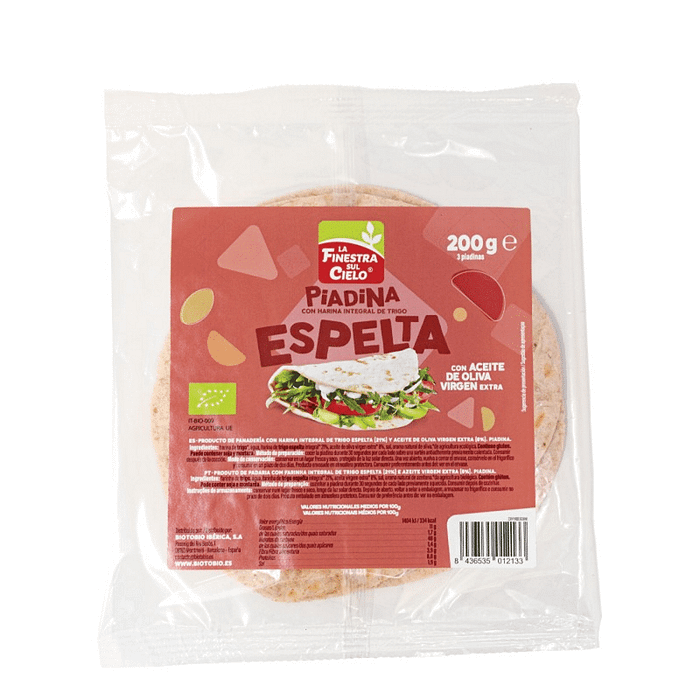 Piadina com Farinha Integral de Espelta, com ingredientes biológicos