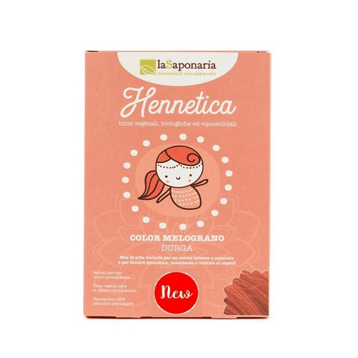 Hennetica Tinta Vegetal para Cabelo Durga - Cor Romã, com ingredientes biológicos, para vegans