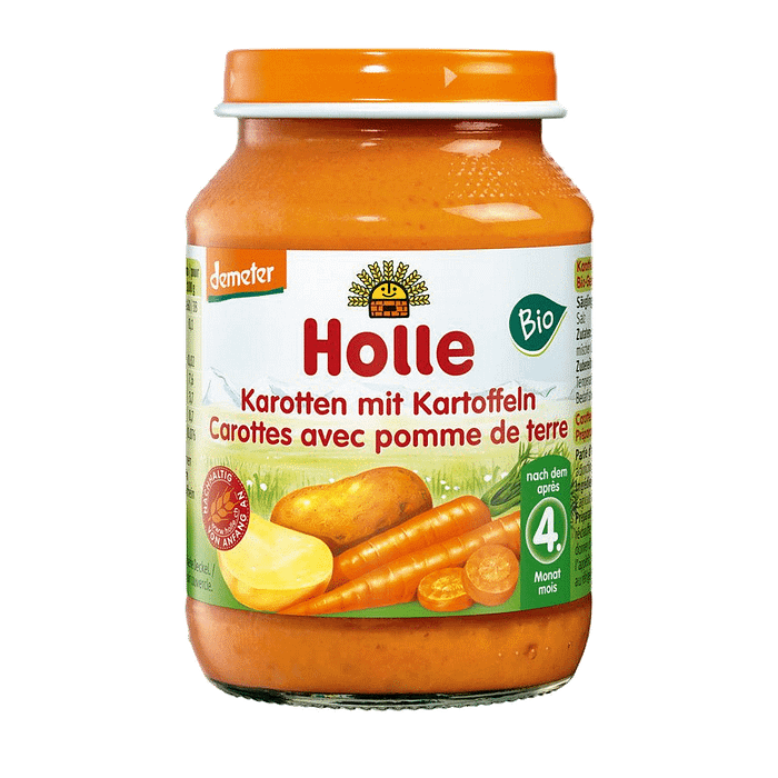 Puré de Cenoura e Batata, com ingredientes biológicos, sem glúten, sem lactose, vegan, vegetariano