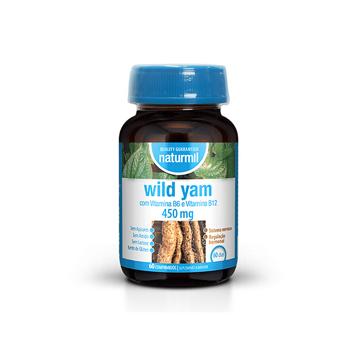 Wild Yam com Vitamina B6 e B12, suplemento alimentar sem açúcar, sem glúten e sem lactose
