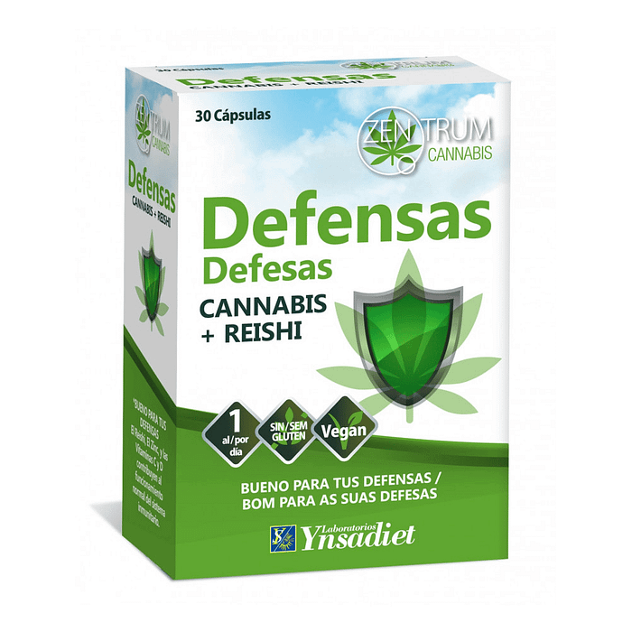 Defesas - Cannabis + Reishi, suplemento alimentar sem glúten e adequado a vegans