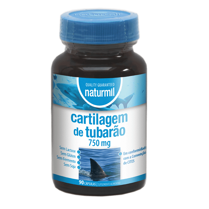 Cartilagem de Tubarão 750mg, suplemento alimentar sem glúten, sem lactose