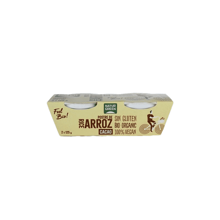 Sobremesa de Arroz com Cacau, ingredientes biológicos, sem glúten, vegan