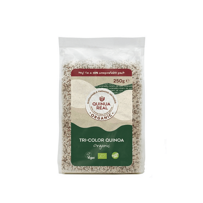 Quinoa Real Tricolor, sem glúten e com ingredientes biológicos